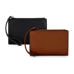 CARVEN - 2 Billeteras de mujer Adara negra y brown