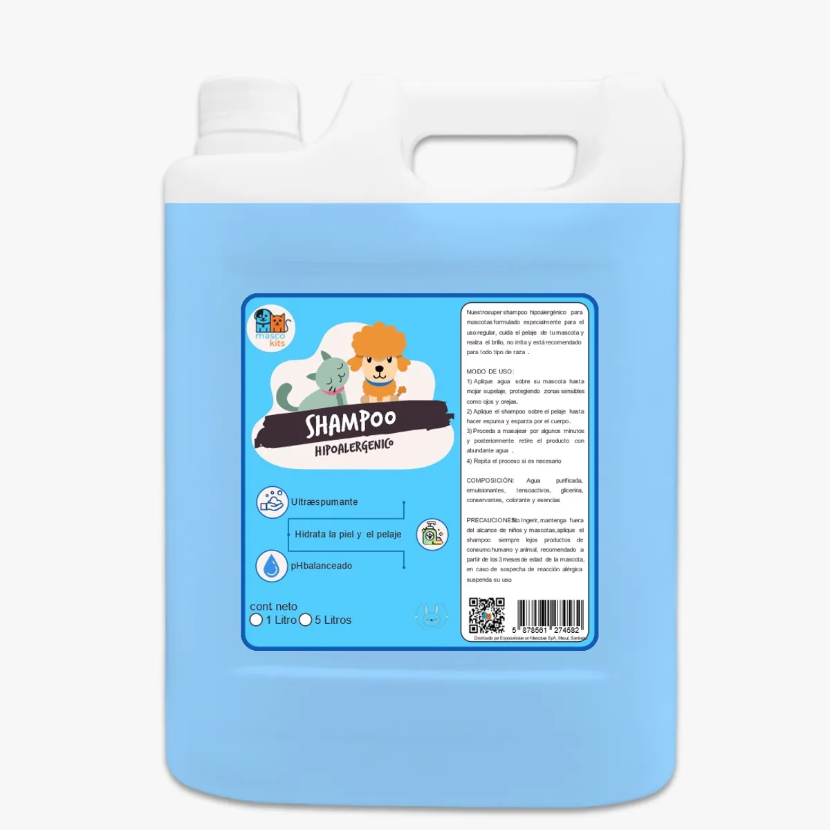 MASCOKITS - Shampoo Hipoalergénico 5 Litros Perros & Mascotas