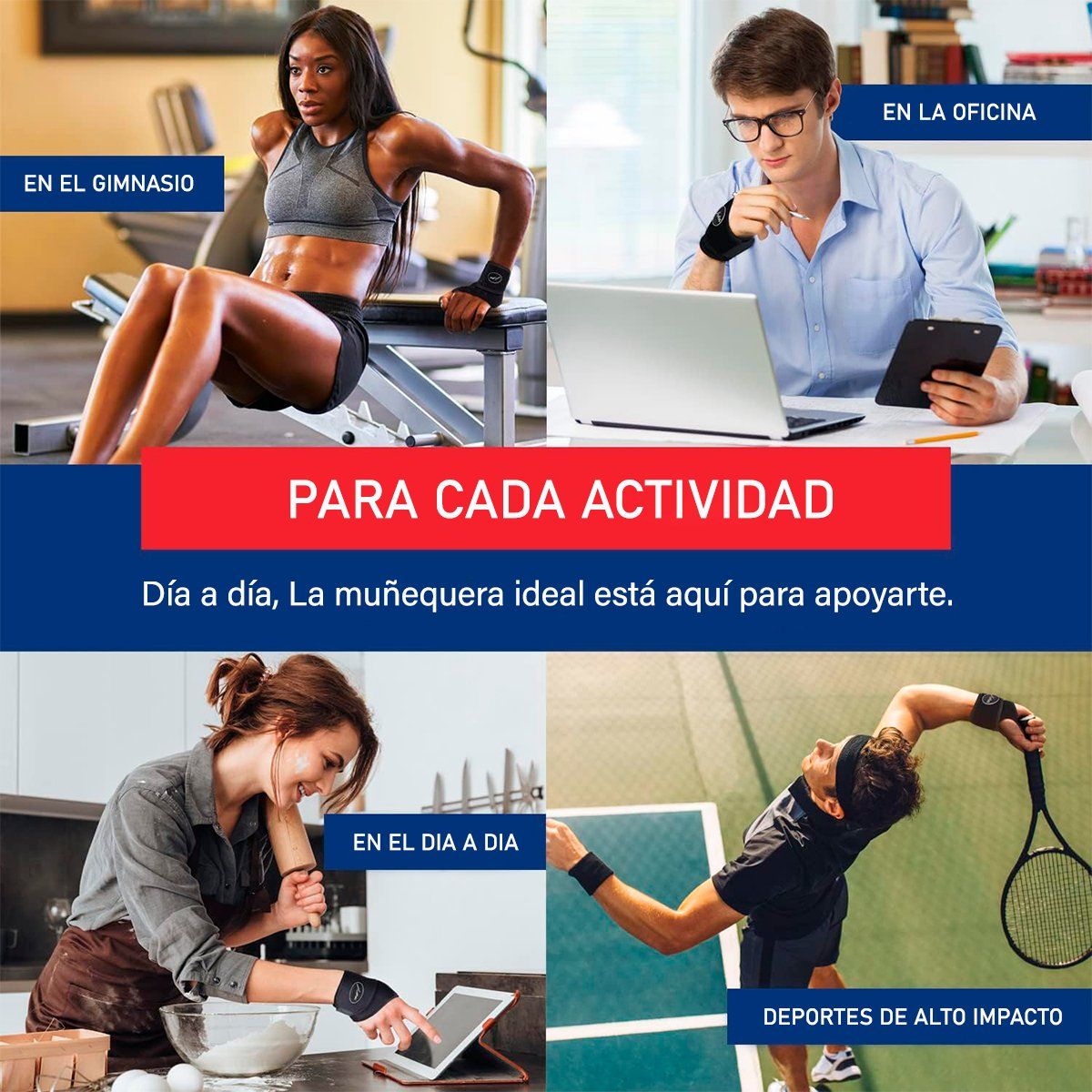 ONEDER - Venda Muñequera Elástica Ortopédica Compresión Muñeca Mano