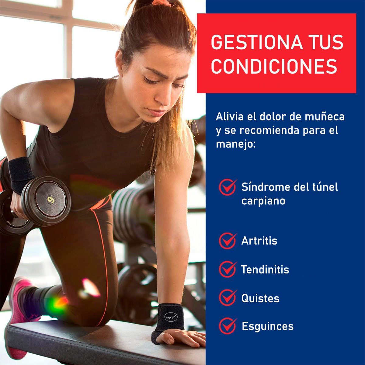 ONEDER - Venda Muñequera Elástica Ortopédica Compresión Muñeca Mano