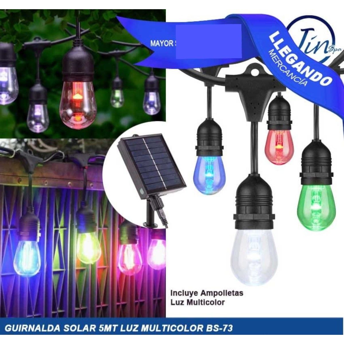 GENERICO - Guirnalda solar 5 Metros led Multicolor