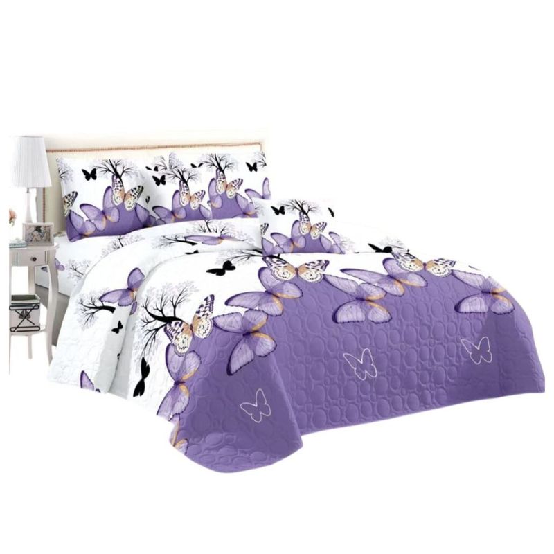 GENERICO - Cubrecama Quilt Verano King - Lila Mariposas YC619