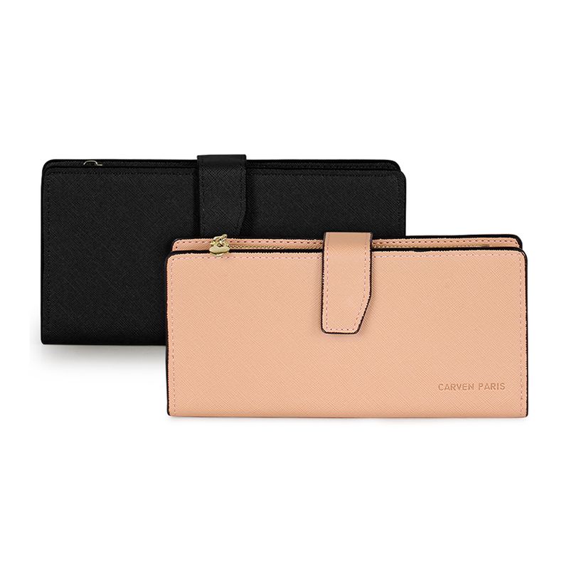 CARVEN - 2 Billeteras de mujer Vesta negra y Pink Carven