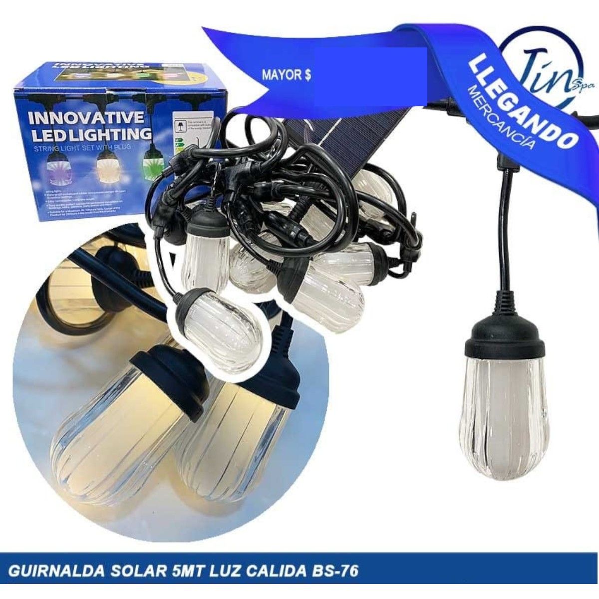 GENERICO - Guirnalda ampolla solar 5 Metros led luz calida