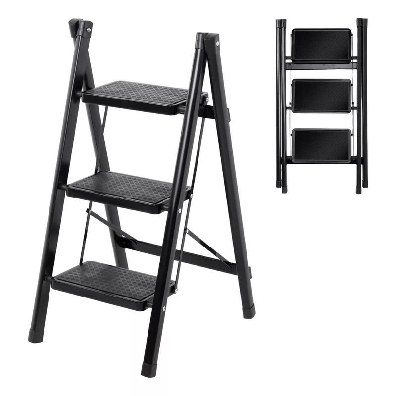 GENERICO - Escalera Plegable De Acero 3 Peldaños Tipo Tijera