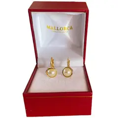 MALLORCA - AROS COLGANTES PERLAS DE 8MM BORDE ENCHAPADO EN ORO 18K