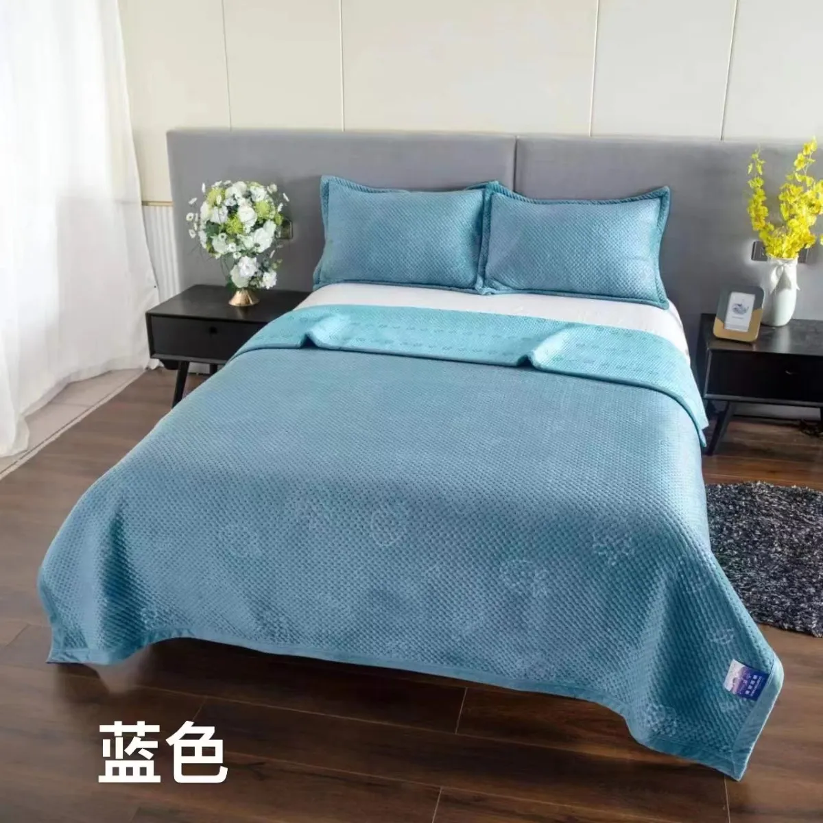 GENERICO - Cobertor Plush y Quilt Reversible 2 Plazas Azul