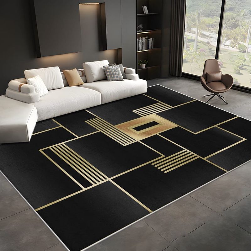 GENERICO - ALFOMBRA ANTIDESLIZANTE 180X200cm DISEÑO NEGRO CUADRO DORADO TF