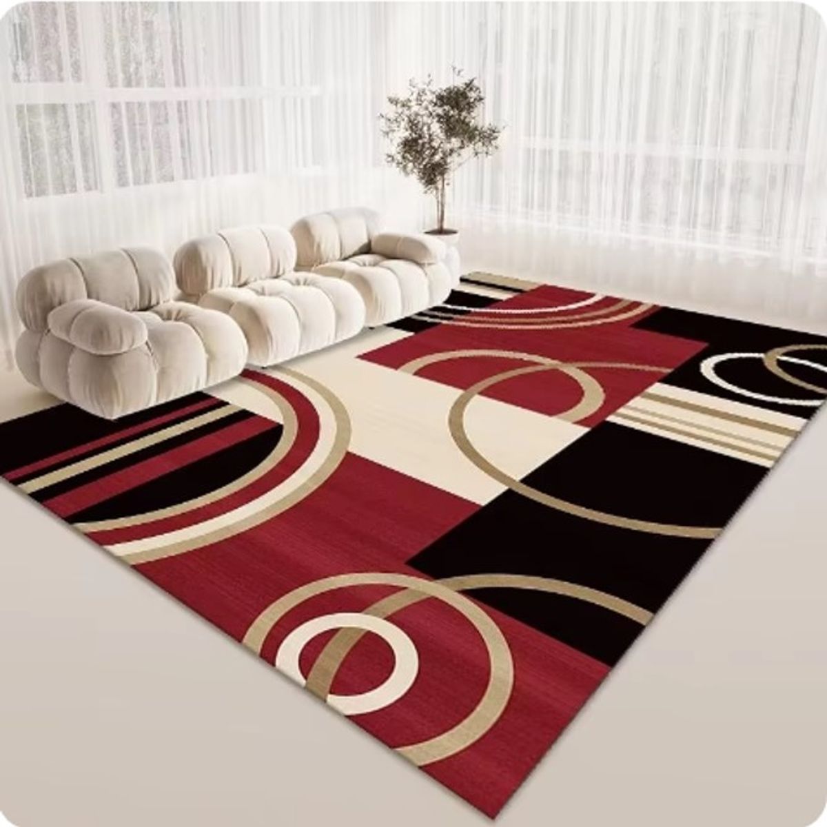GENERICO - ALFOMBRA ANTIDESLIZANTE 180X200cm DISEÑO CIRCULOS CUADROS TF