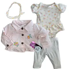 GENERICO - CONJUNTO BEBÉ NIÑA CALZA BODY CHAQUETA Y LISTÓN MARCA NANNETE BABY
