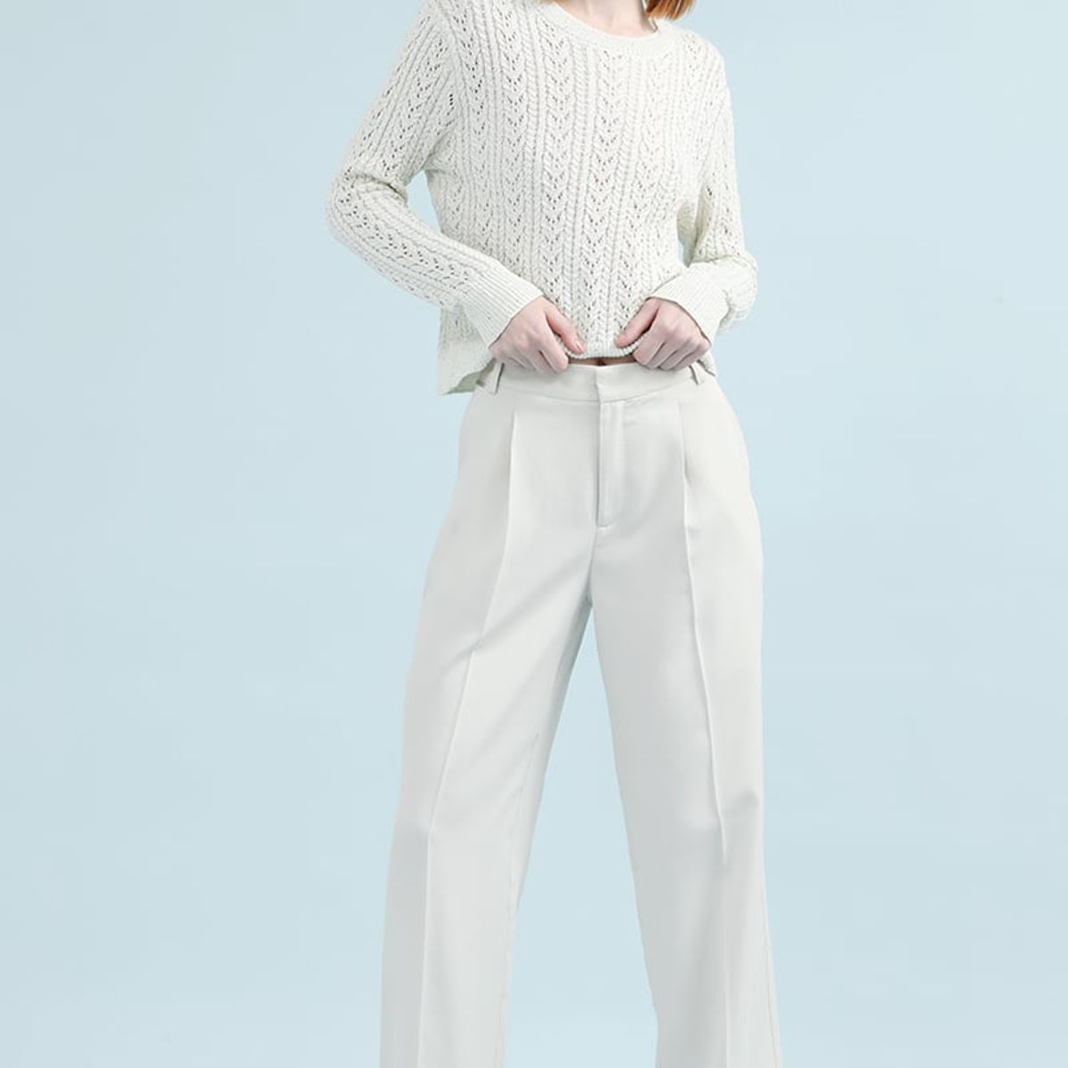 LIOLA - Pantalon Recto Tiro Alto Con Pinza, Crudo Liola