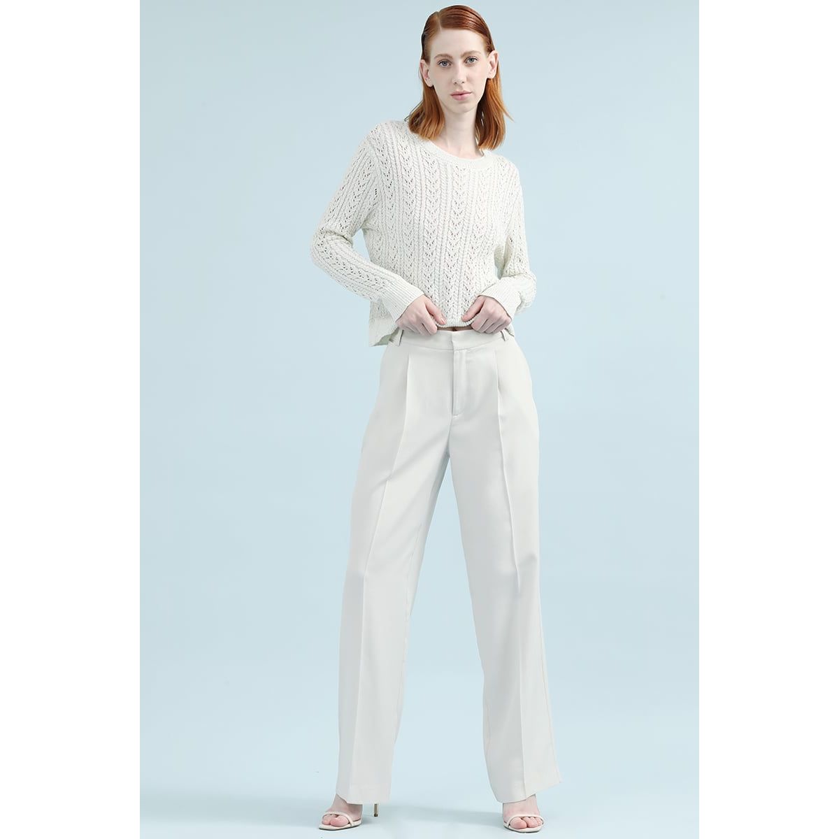 LIOLA - Pantalon Recto Tiro Alto Con Pinza, Crudo Liola