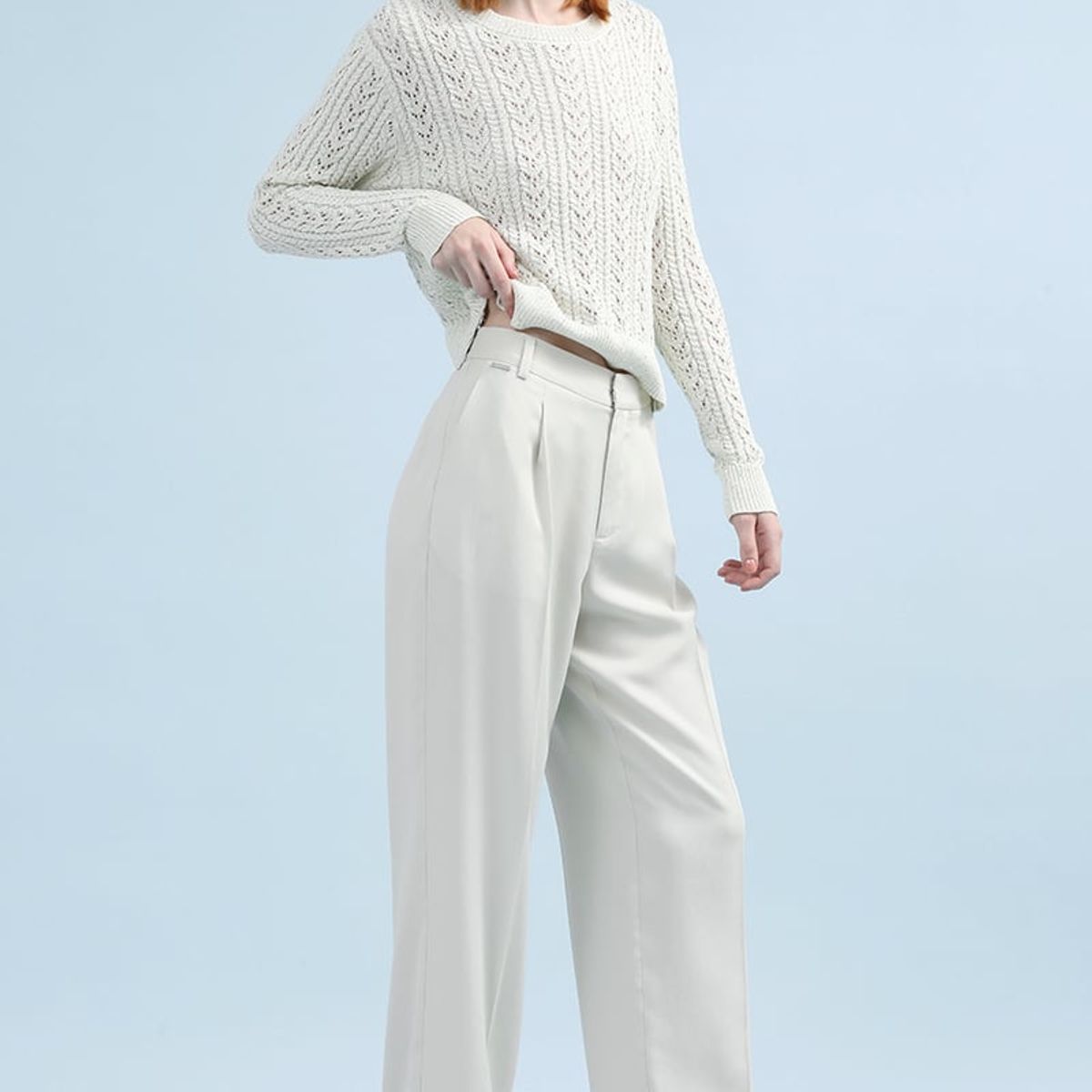 LIOLA - Pantalon Recto Tiro Alto Con Pinza, Crudo Liola