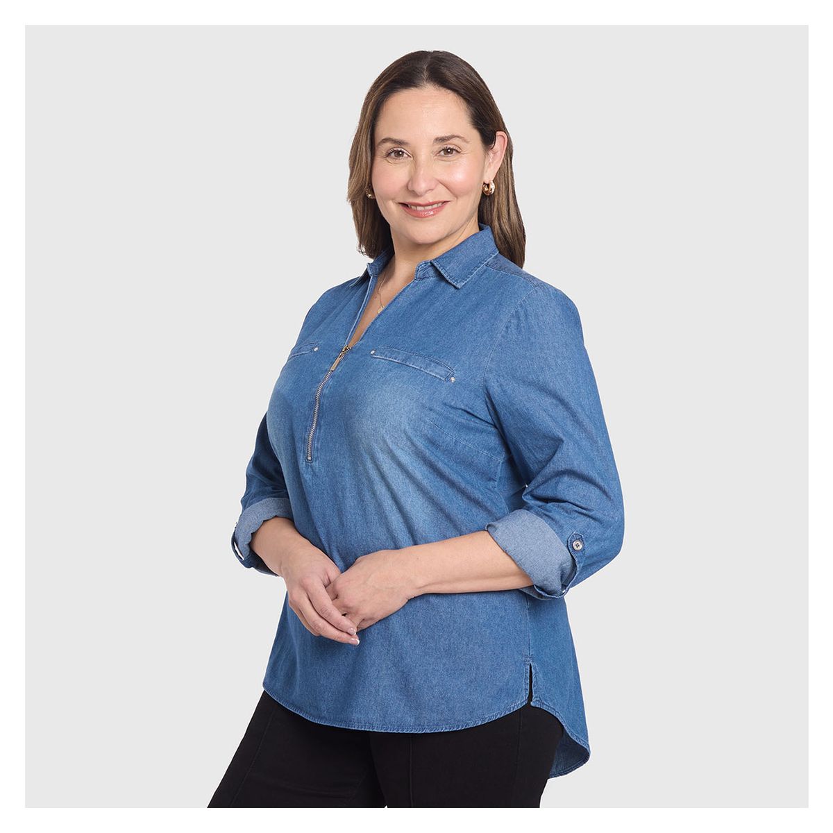 FASHION'S PARK - Blusa Mujer Con Tachas Bolsillo Azul Oscuro Fashion's Park