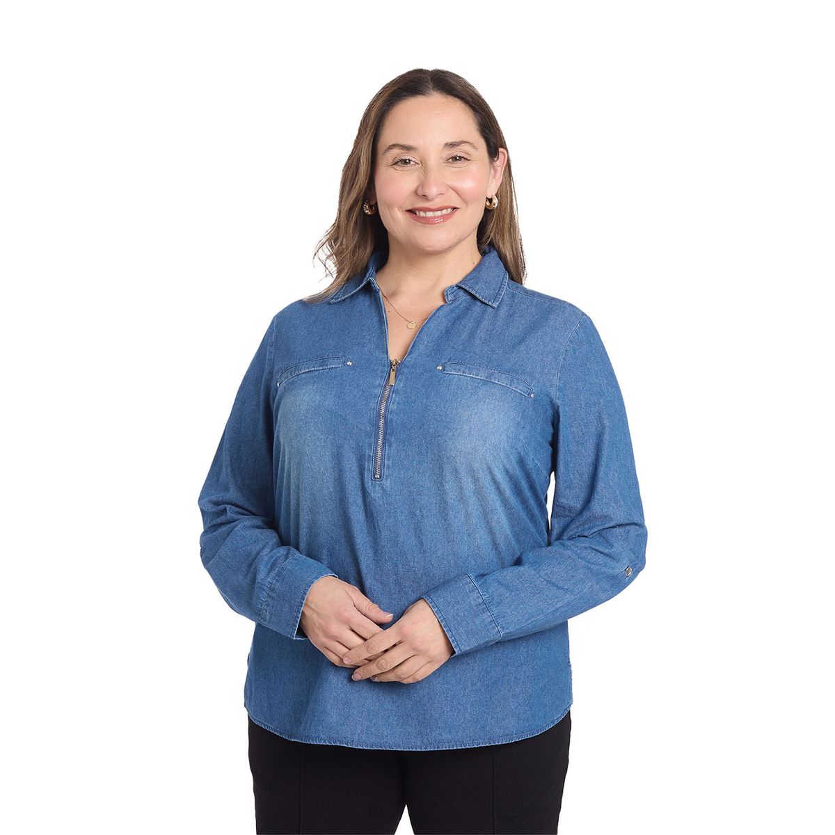 FASHION'S PARK - Blusa Mujer Con Tachas Bolsillo Azul Oscuro Fashion's Park