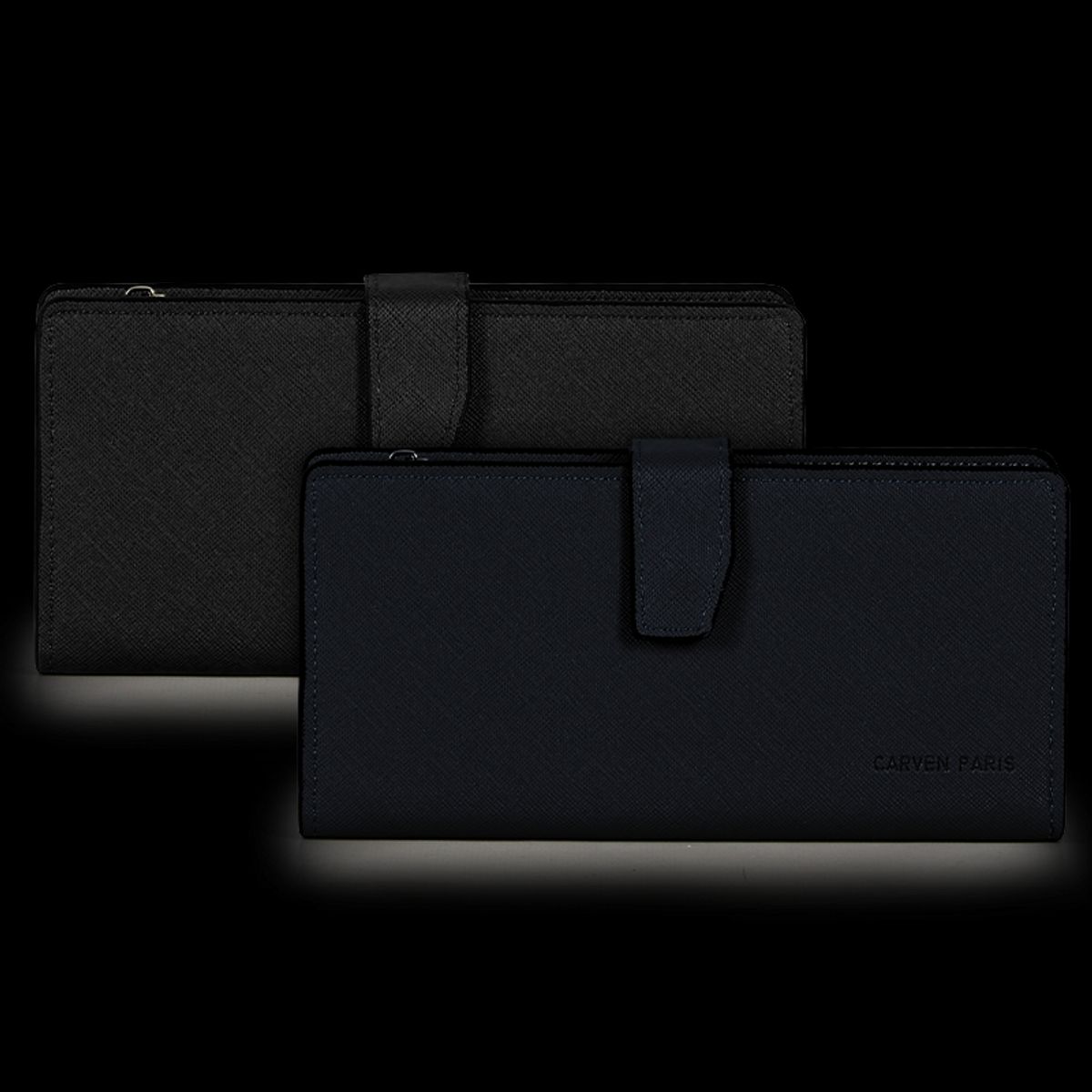 CARVEN - 2 Billeteras de mujer Vesta negra y azul Carven