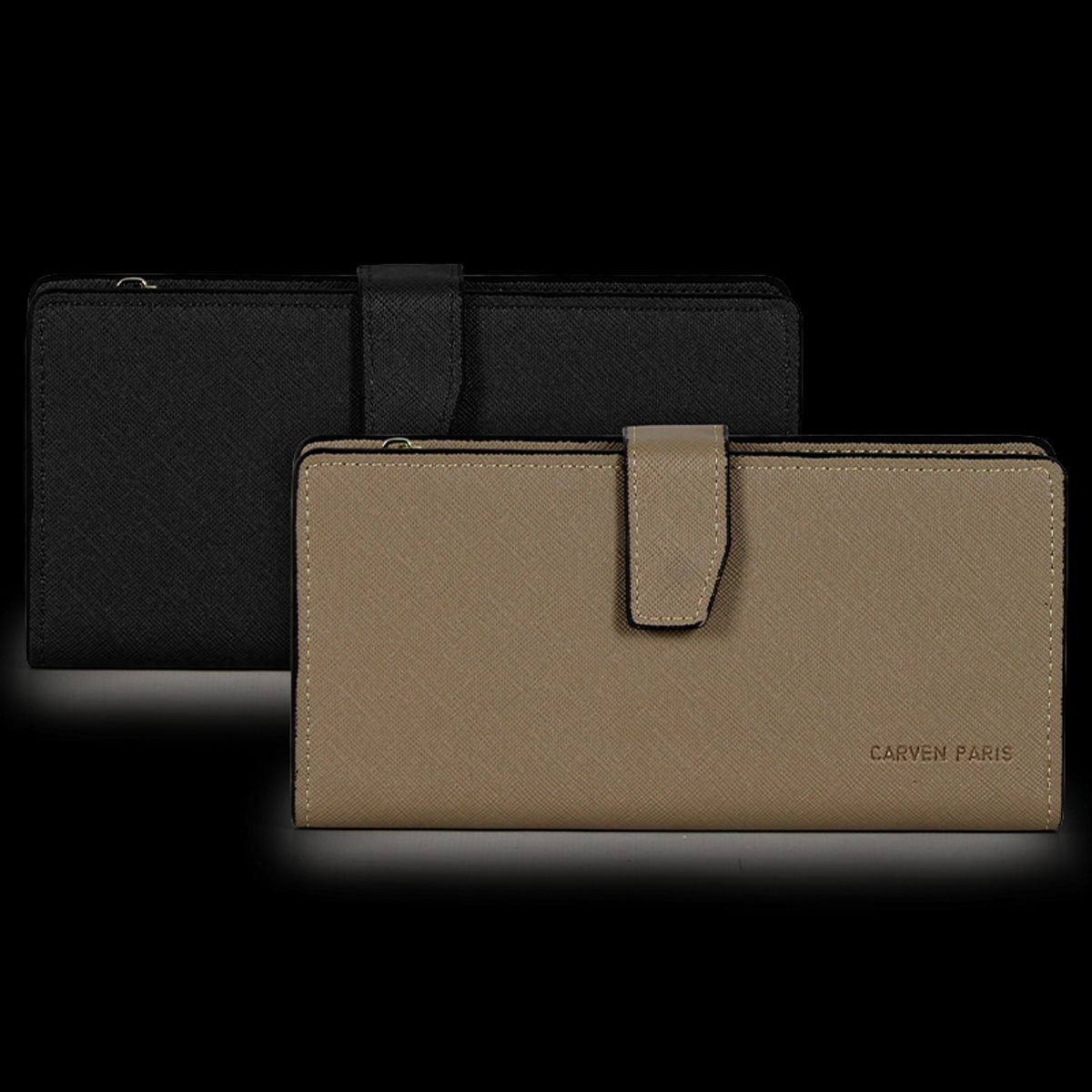 CARVEN - 2 Billeteras de mujer Vesta negra y taupe Carven