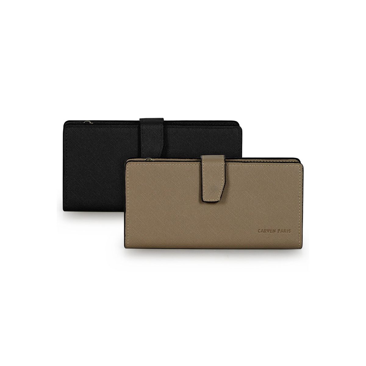 CARVEN - 2 Billeteras de mujer Vesta negra y taupe Carven