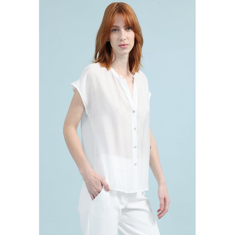 LIOLA - Blusa Tela Fantasia Boton Joya, Crudo Liola