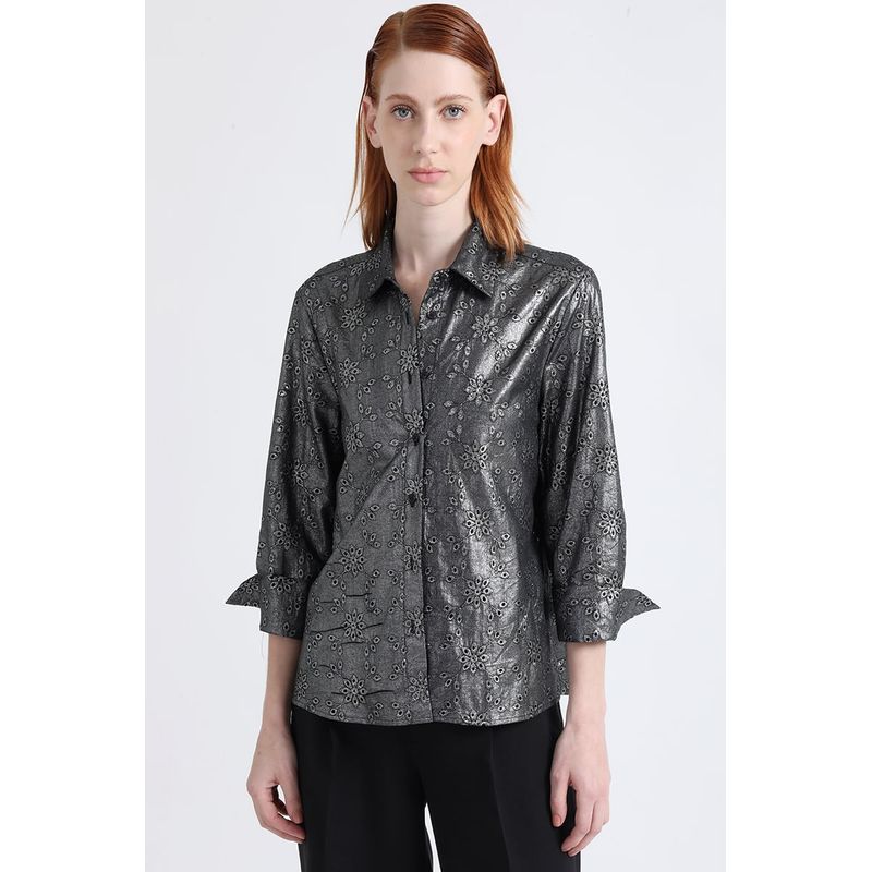 LIOLA - Blusa Bordados Perforados Folia, Negro Liola