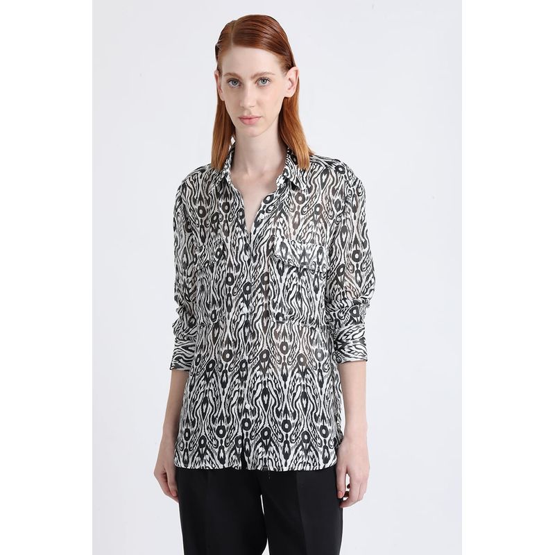 LIOLA - Blusa Fantasia Lurex Estampado, Negro Liola