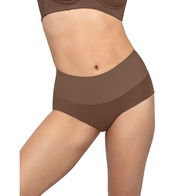 LEONISA - Calzón clásico tiro alto de control fuerte de abdomen 092045 Cafe Oscuro