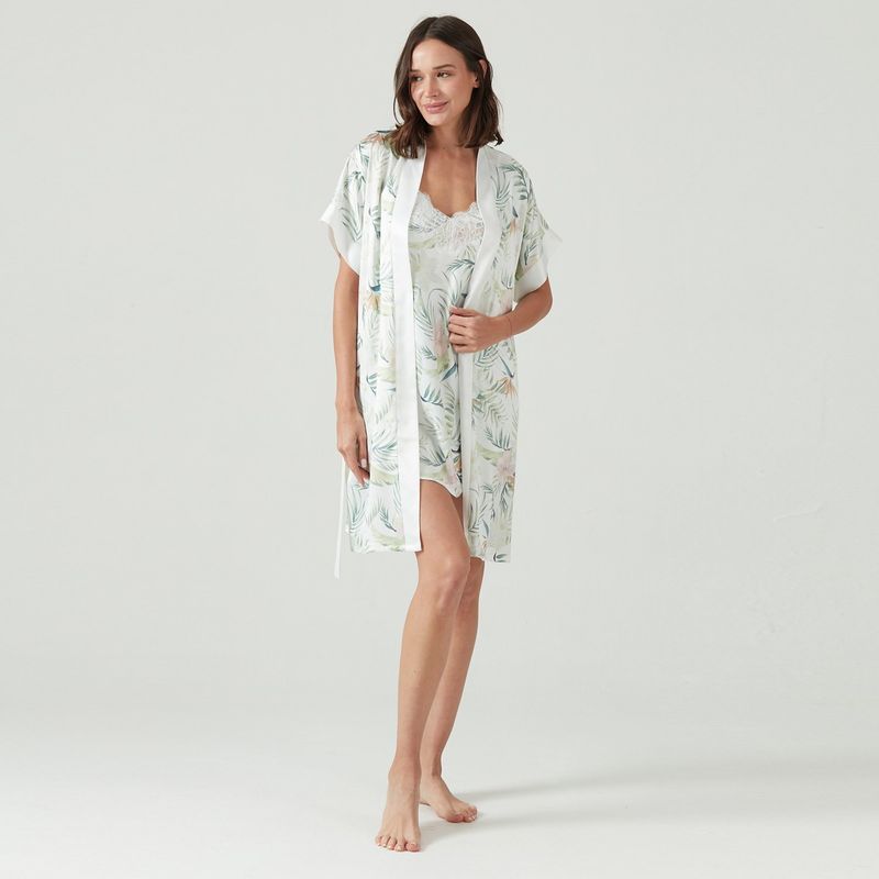 BARBIZON - Bata Mini Satin Blanco Estampado