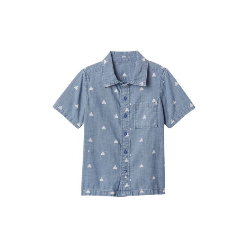 GAP - Camisa Print Denim Manga Corta Niño Azul