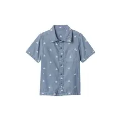 GAP - Camisa Print Denim Manga Corta Niño Azul