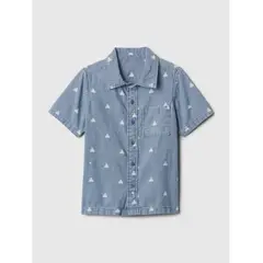 GAP - Camisa Toddler Niño Print Denim Manga Corta Azul