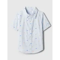 GAP - Camisa Toddler Niño Popelina Manga Corta Celeste