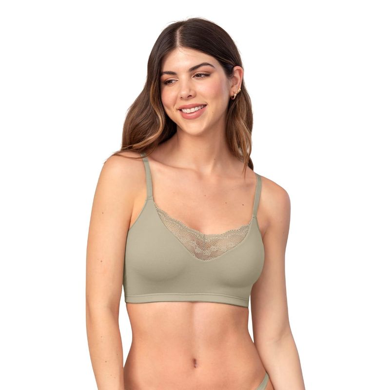 LEONISA - Bralette con detalles de encaje en escote y espalda 091093 Verde Grisaceo