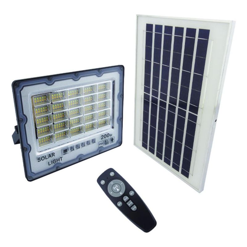 IMPORTCLICK - Foco Proyector Solar LED 200 Watt Dúo Color Panel Solar 250 Luz Cálida