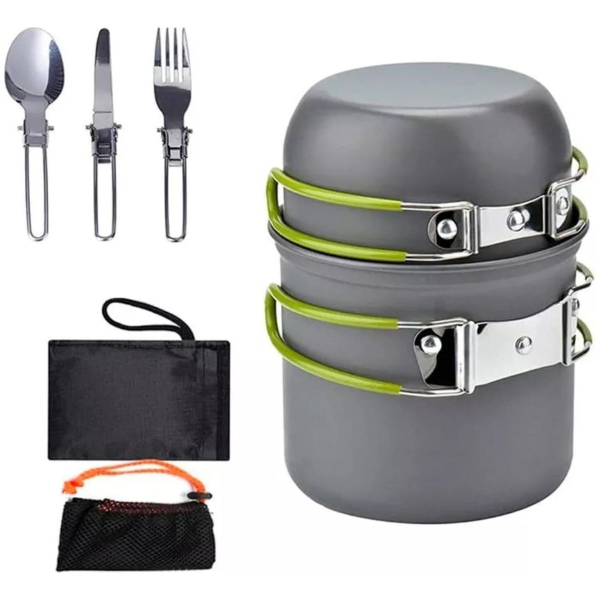 IMPORTCLICK - Set 5 Piezas Ollas Cubierto Pegables Ultraligero Camping - Plateado