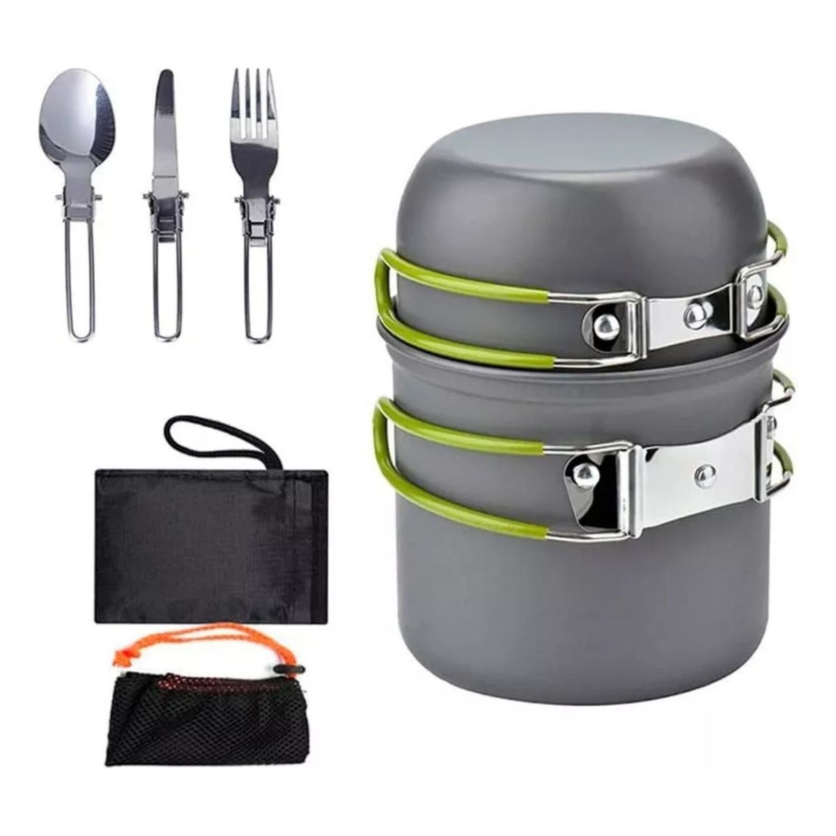 IMPORTCLICK - Set 5 Piezas Ollas Cubierto Pegables Ultraligero Camping - Plateado