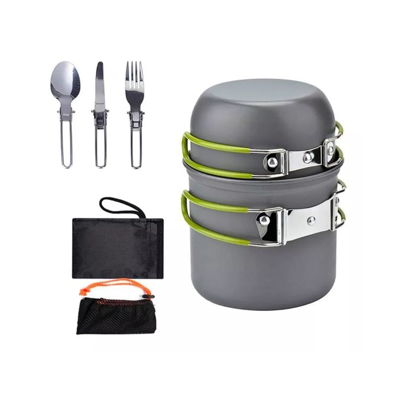 IMPORTCLICK - Set 5 Piezas Ollas Cubierto Pegables Ultraligero Camping - Plateado