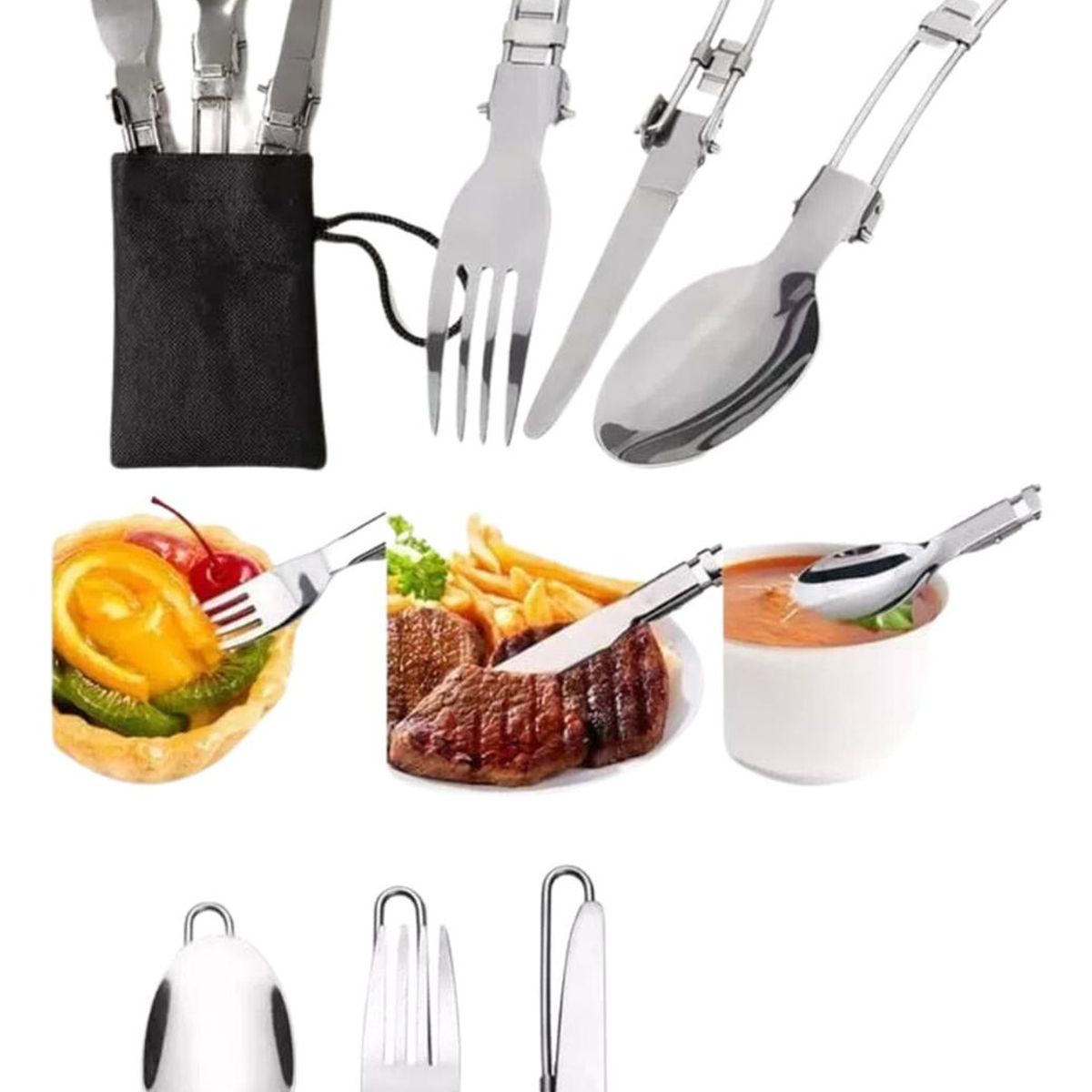 IMPORTCLICK - Set 5 Piezas Ollas Cubierto Pegables Ultraligero Camping - Plateado