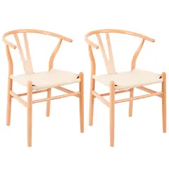 NOVAHUS - Pack 2 Sillas Comedor Wishbone Natural Beige