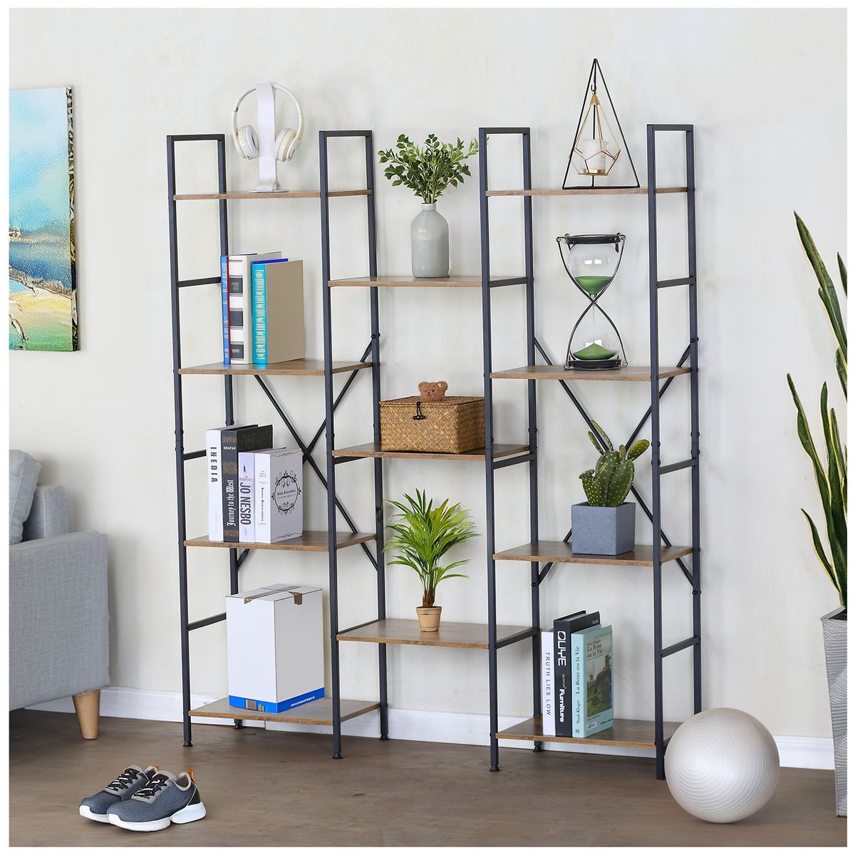 NOVAHUS - Estante Multinivel Industrial Café 150x125x27 cm.