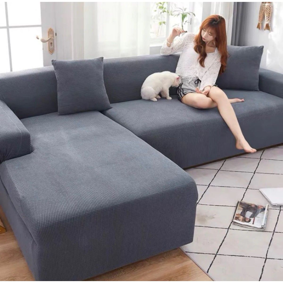 GENERICO - Cubre Sillón Forma de L Texturizado Gris