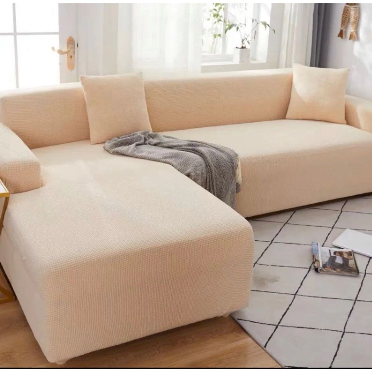 GENERICO - Cubre Sillón Forma de L Texturizado Beige