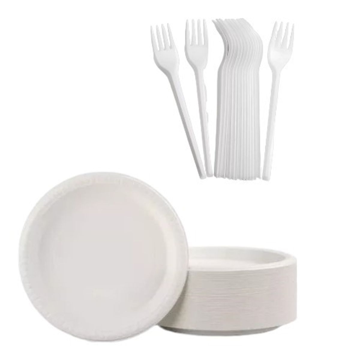 GENERICO - Mix Platos y Cubiertos Desechables Blancos 200Und