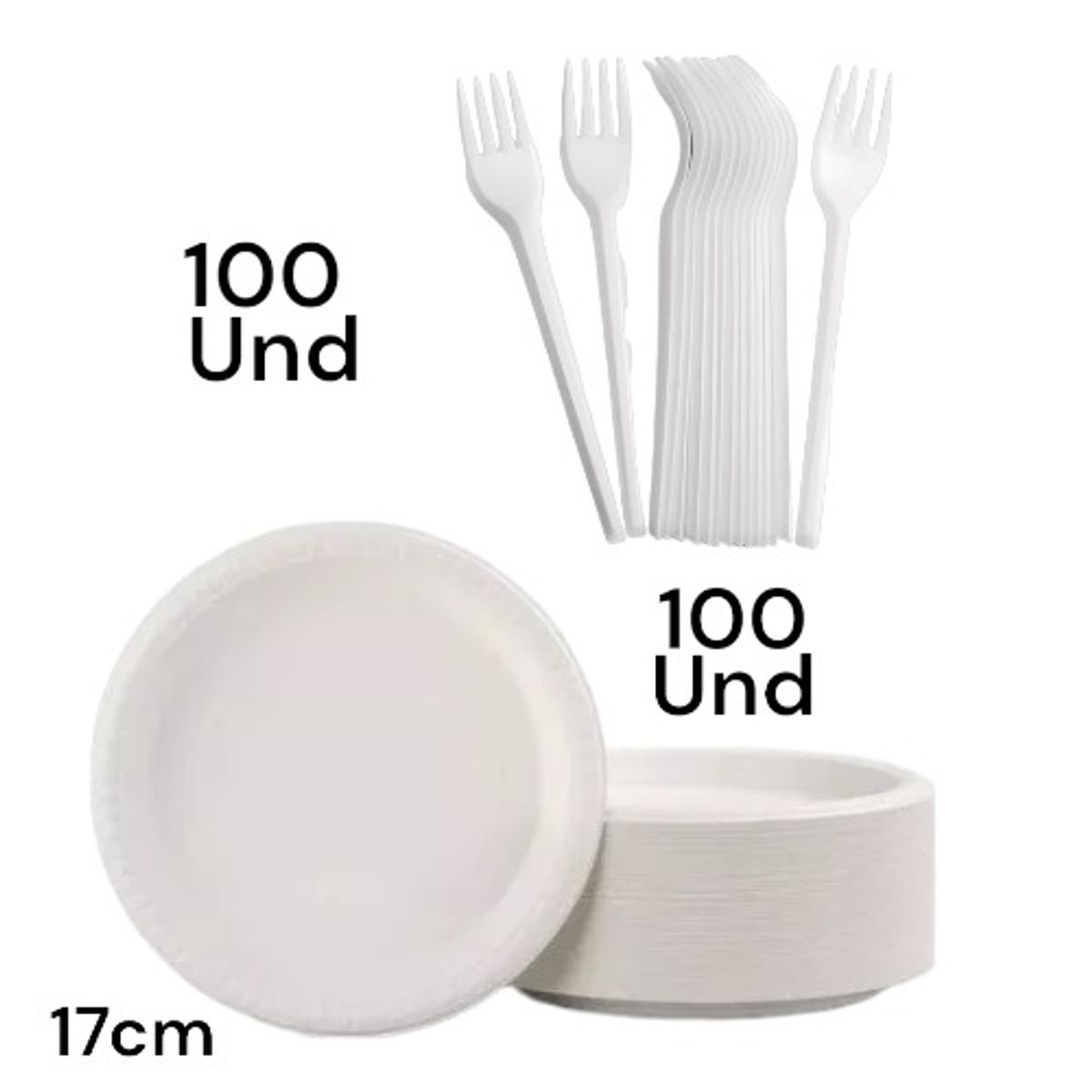 GENERICO - Mix Platos y Cubiertos Desechables Blancos 200Und