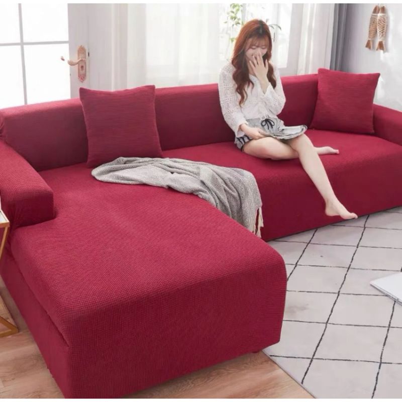 GENERICO - Cubre Sillón Forma de L Texturizado Burdeo