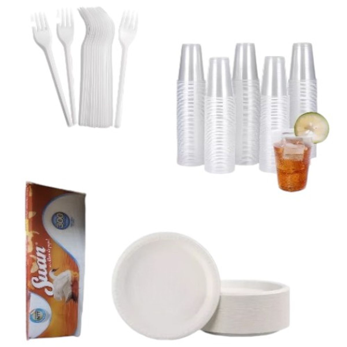 GENERICO - Mix Platos Tenedores Vasos Servilletas Bombillas Plasticos 700Unds