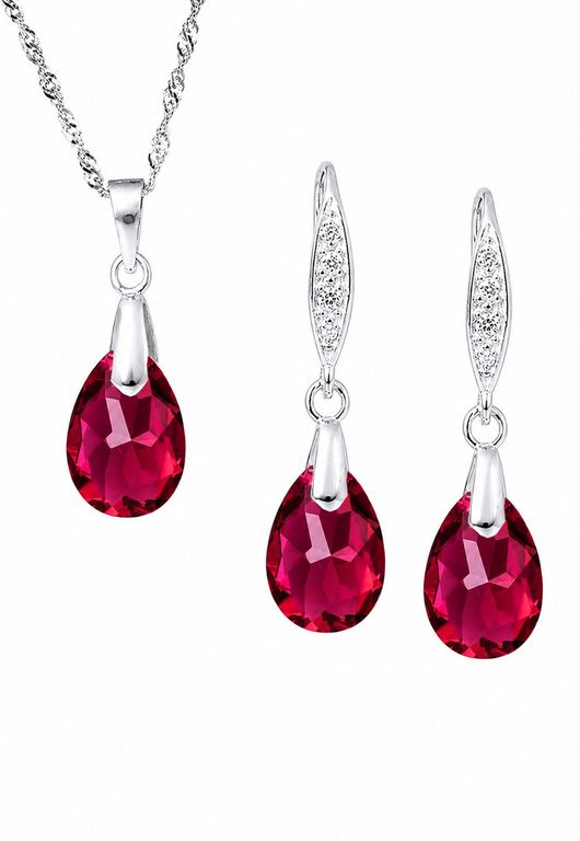 Conjunto Milan Plata 925 creado con cristales de Swarovski Scarlet Rojo Escarlata 1