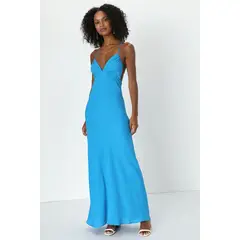 WINDSOR - Mesmerizing Allure Blue Sleeveless Lace-Up Maxi Dress