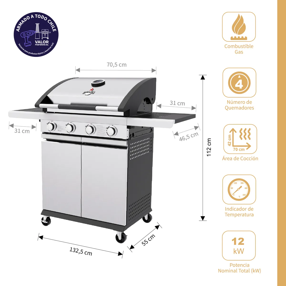 AMERICAN GRILL - Parrilla a Gas 4 Quemadores New York Inox