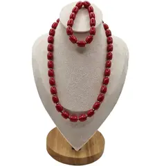 GENERICO - Collar y pulsera coral rojo - piedras naturales