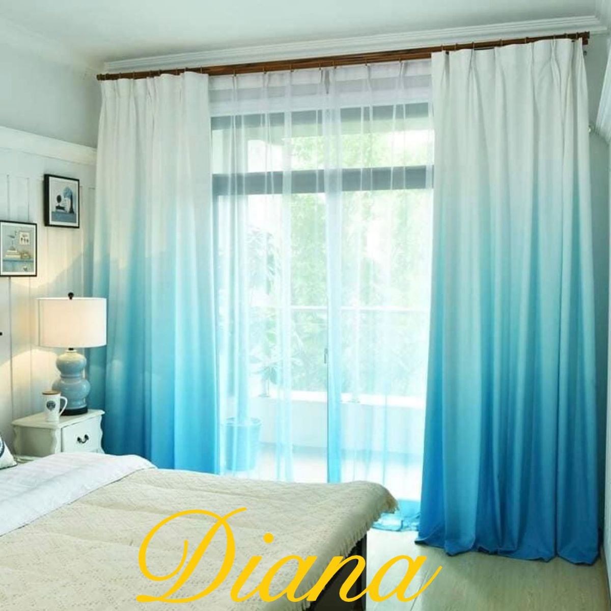 GENERICO - 2 Paneles De Cortina visillo Transparente Degrade azul